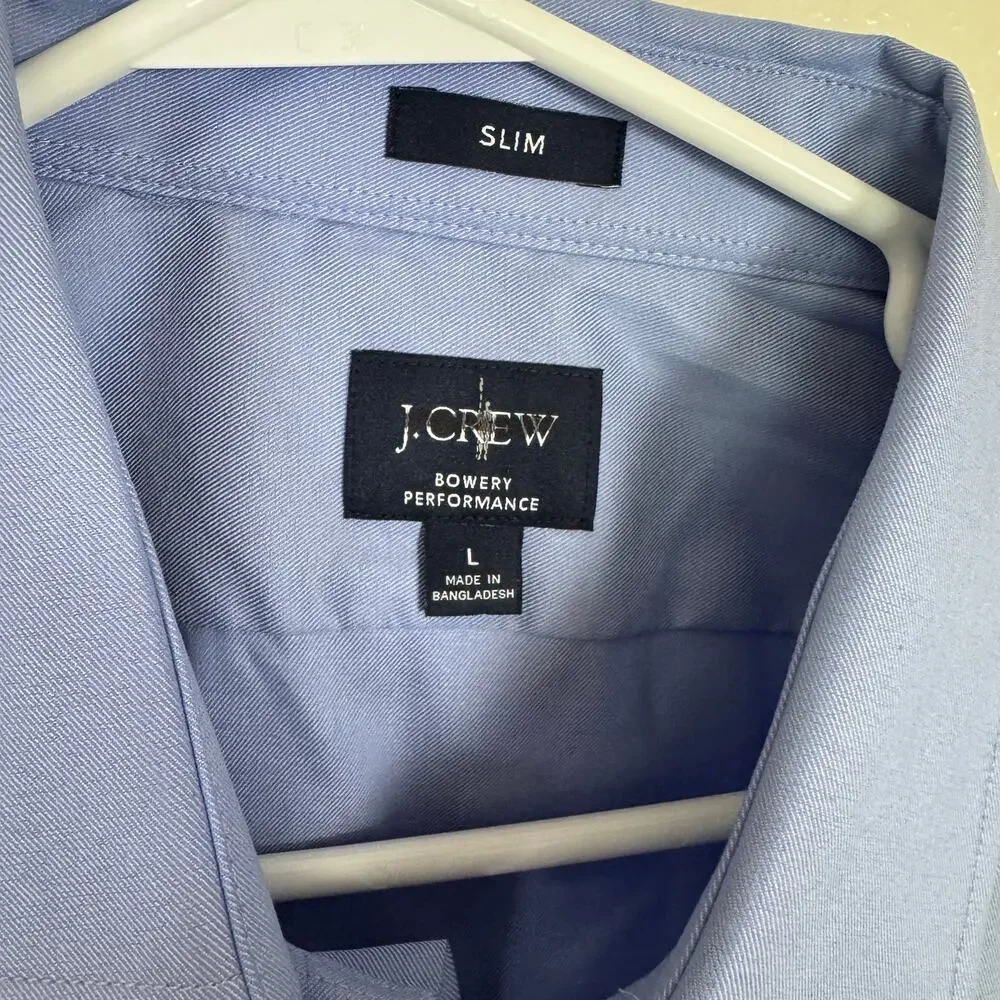 J.Crew Slim Bowery Performance Stretch Dress Shirt Mens L Blue Twill Button Up